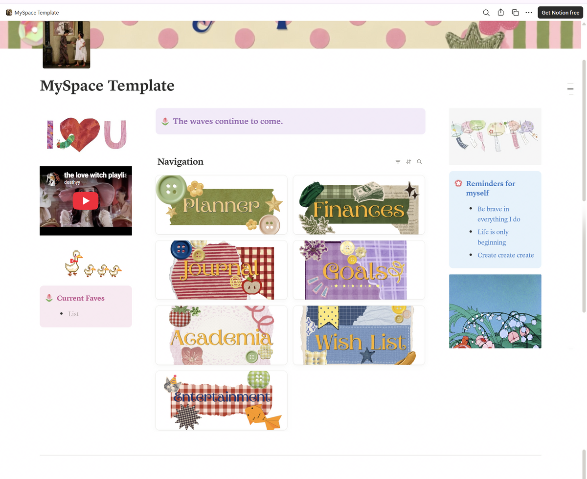 Notion Template: MySpace