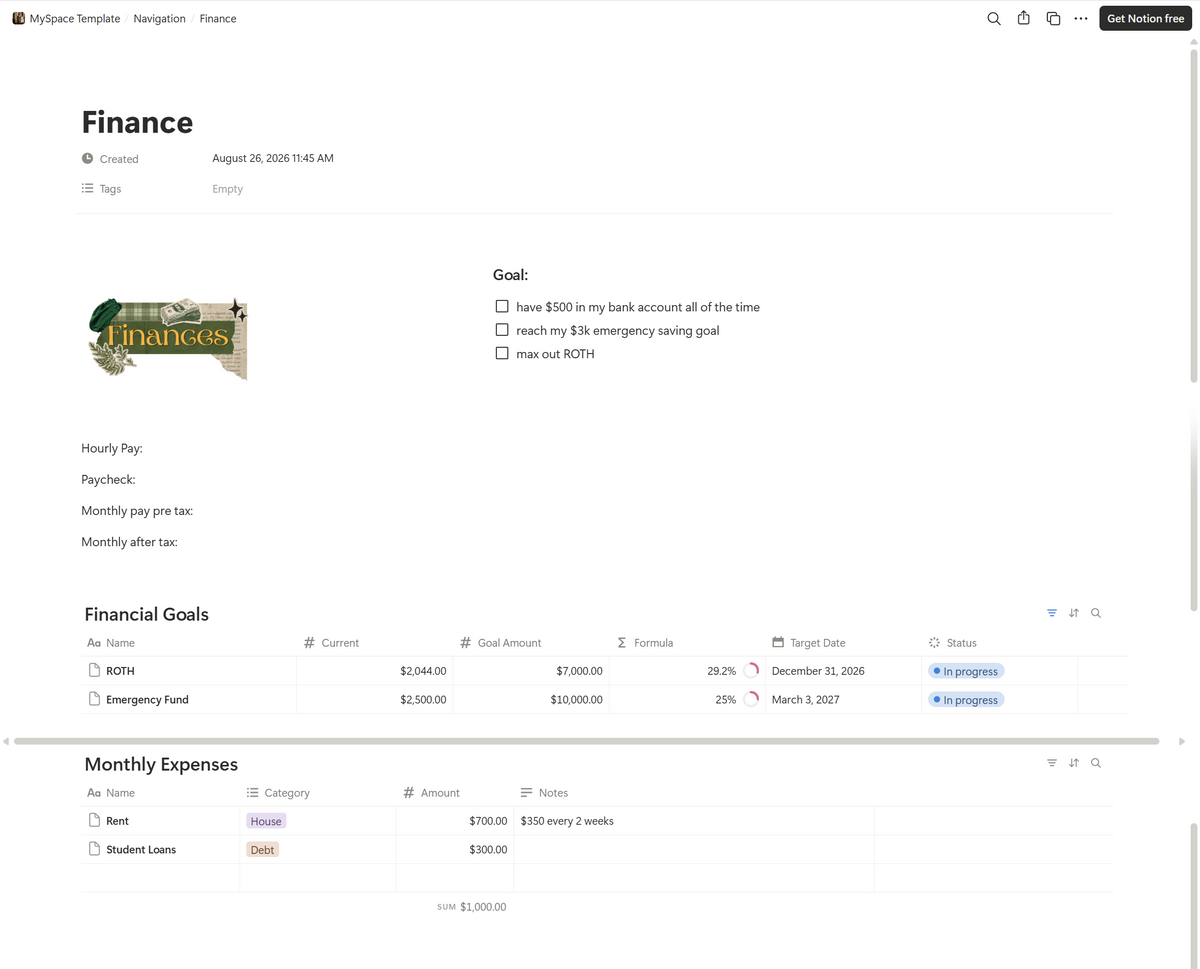 Notion Template: MySpace